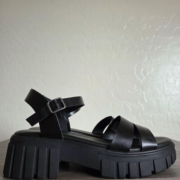 Skechers Modern Rugged 2.0 Lug Sole Sandals Ankle Strap Black Sz 10 Faux Leather - Picture 1 of 9